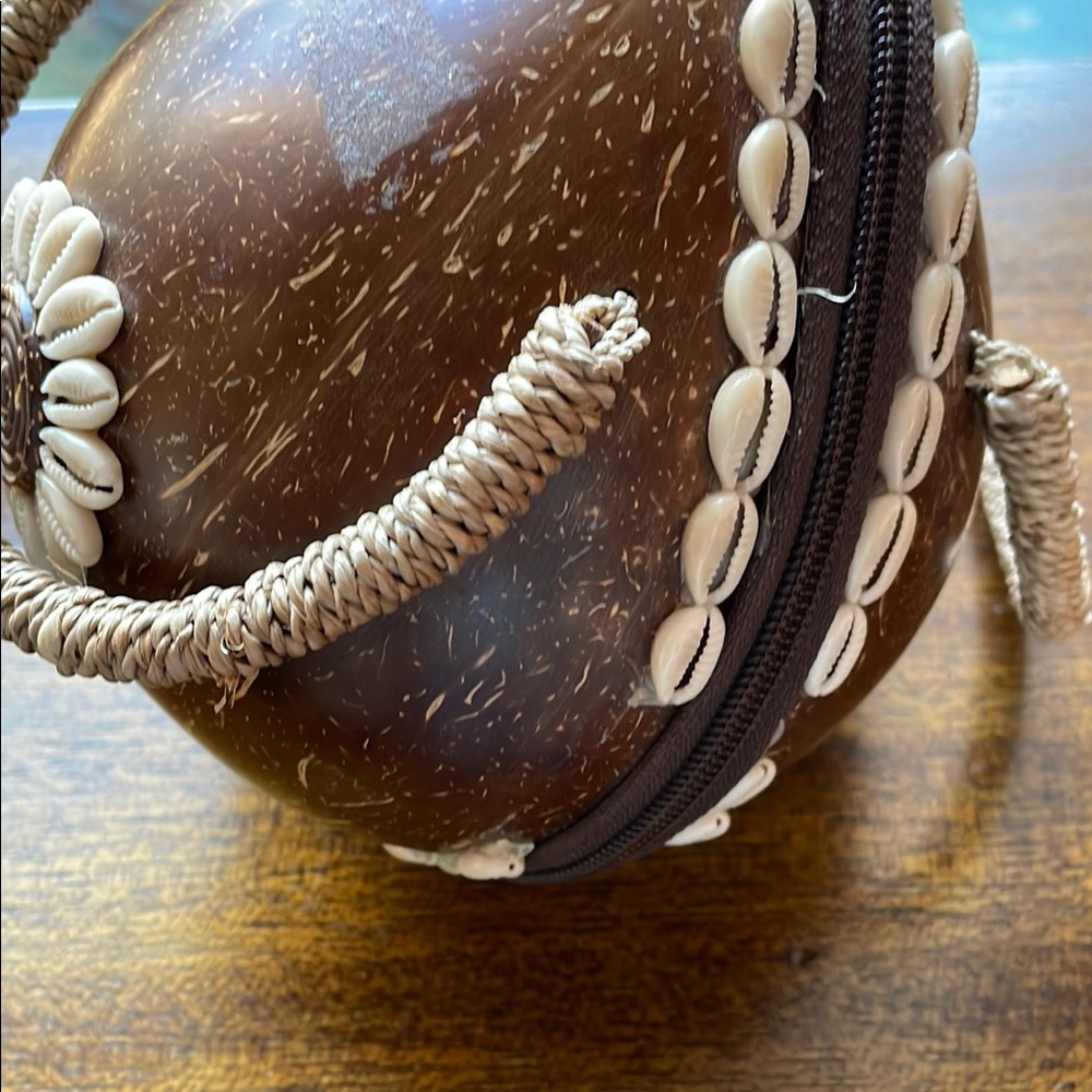 Brown Coconut Shell Handbag With Shell Accents - image 5
